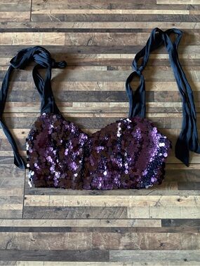Free People Purple Star Bright Sequin Crop Top